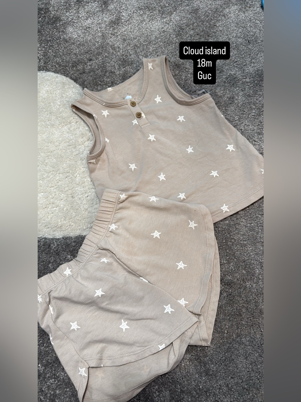 cloud island Taupe Tank & Shorts Set with White Stars